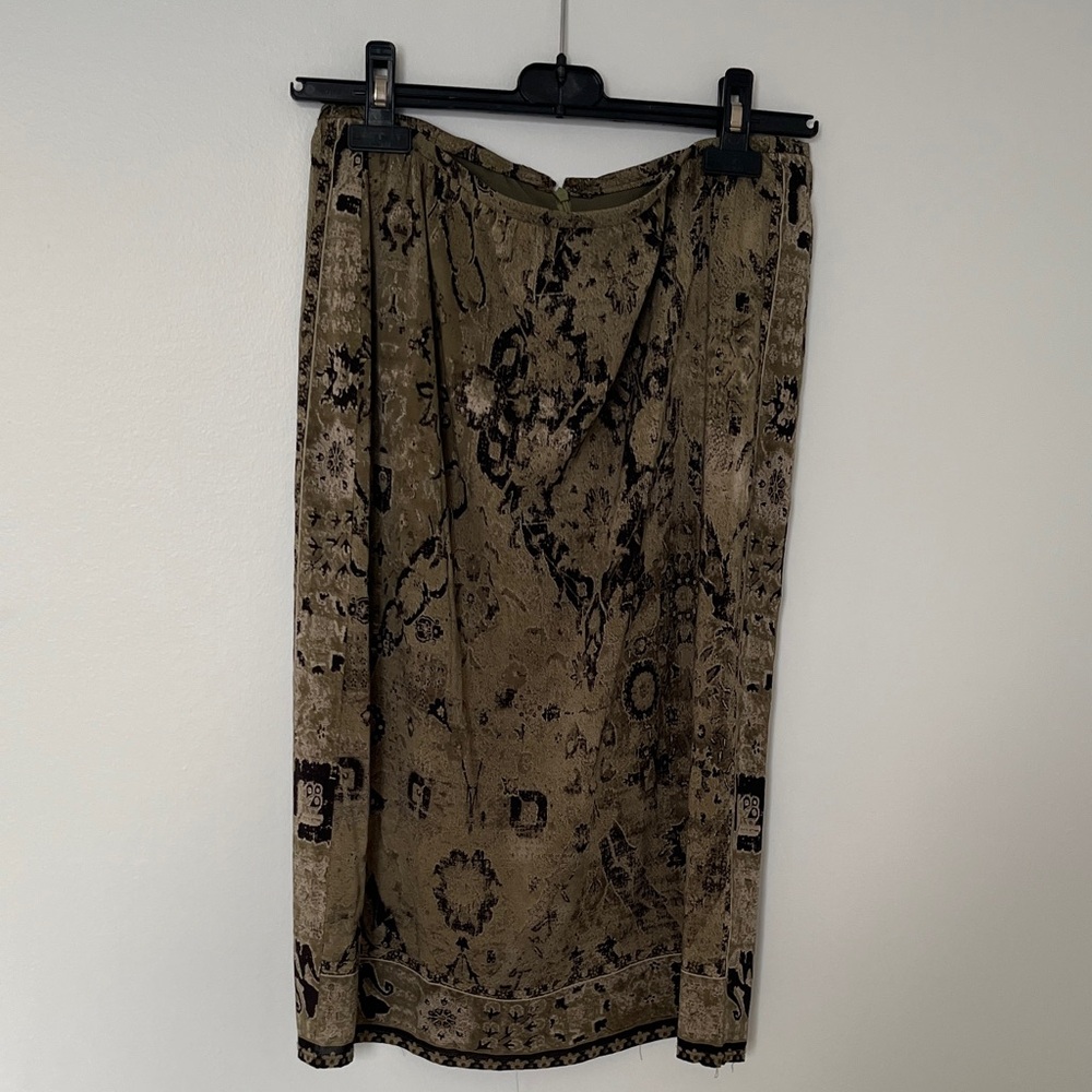 100% Silk Anne Klein Olive and Black Patterned Pencil Skirt - Picture 1 of 6